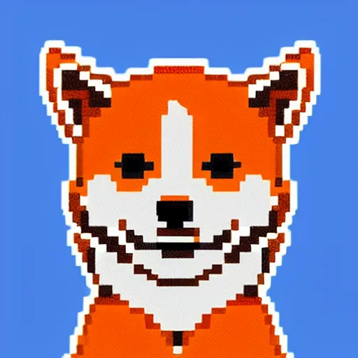 Image similar to a shiba inu wearing an orange hoodie, pixel art