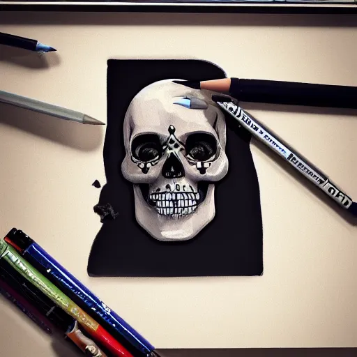 Image similar to cyborg skull crushed on table, digital painting , realistic illustration