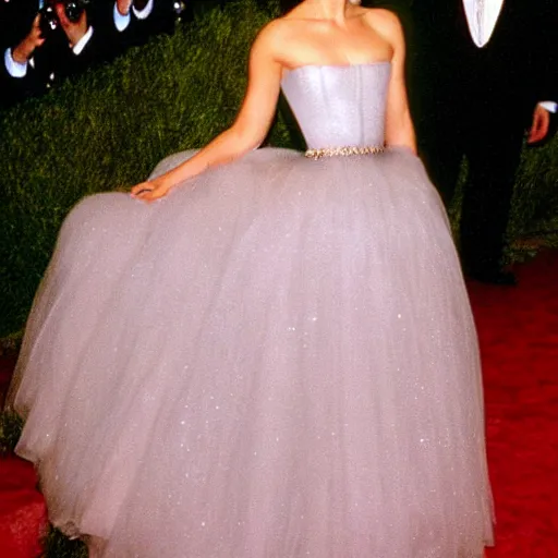 Image similar to enchanting Natalie Portman at the met Gala beautiful gown dress, 1999, cinematic quality, high octane