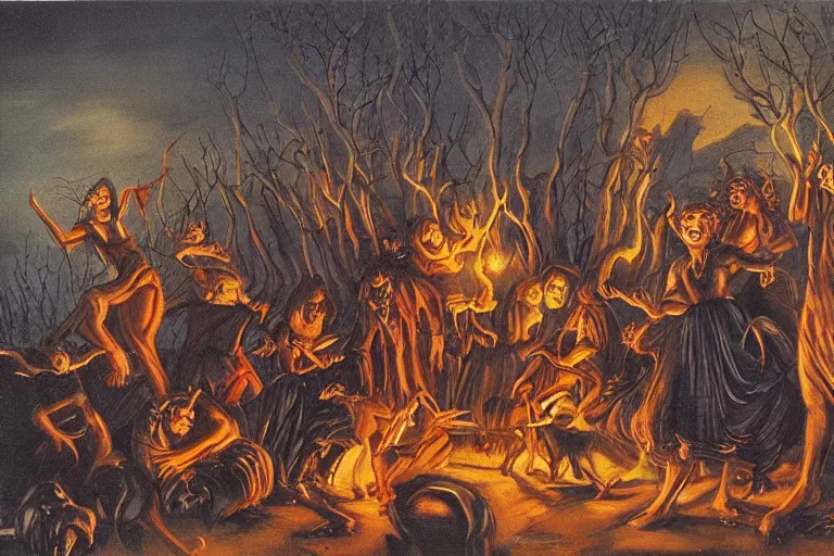 Image similar to witches sabbath, Aleksander Rostov art