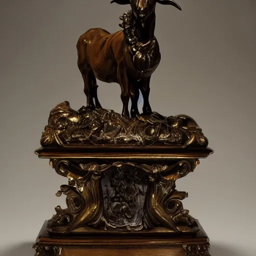 Prompt: goat of mendes rococo statue, highly detailed masterwork, hyperrealistic, beautiful lighting,