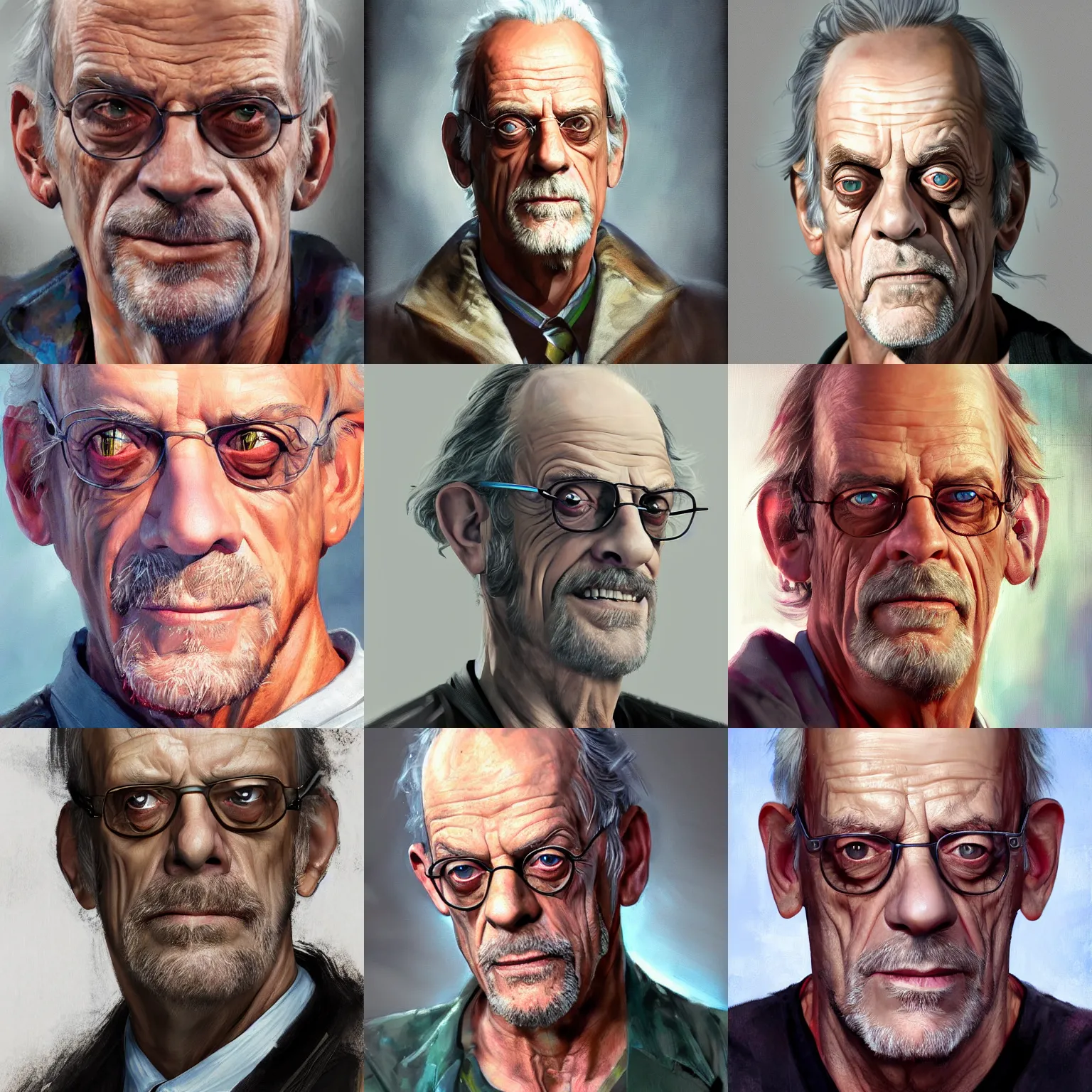 Prompt: a portrait of christopher lloyd, very detailed, painterly, artstation, high quality, gta promotional art by stephen bliss
