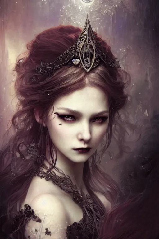 Image similar to beautiful and gothic and victorian young medieval princess portrait, smoky eyes+front face with light flowing hair, ultradetail face, art and illustration by tian zi and craig mullins and WLOP and alphonse mucha, fantasy, intricate complexity, human structure, human anatomy, fantasy character concept, watermark, blurry, hyperrealism 8k