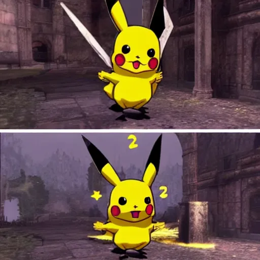 Image similar to pikachu as a boss on Dark Souls (videogame)