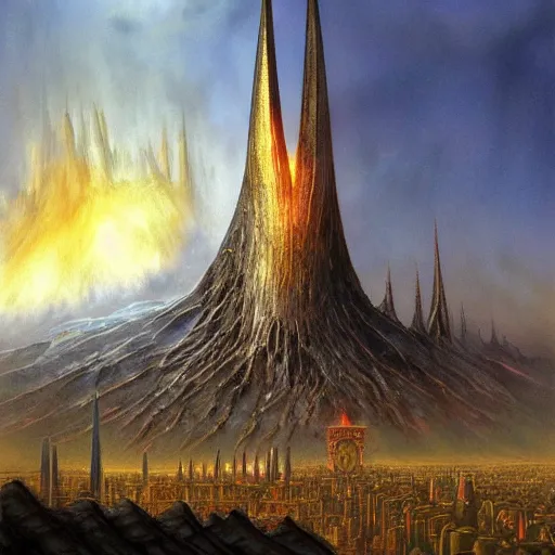 Image similar to sauron at barad - dur, by john howe and ted nasmith,