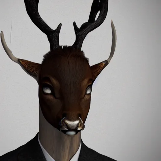 Image similar to hybrid human deer, in a full suit, artstation