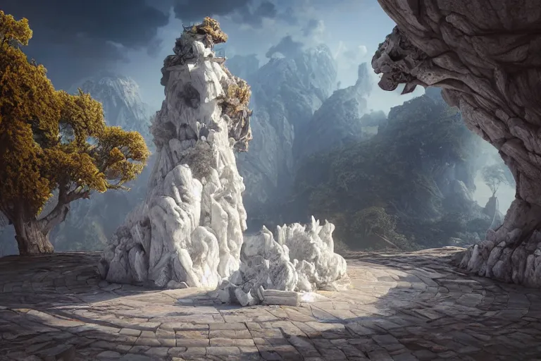 Image similar to a broken white marble statue octane render detailed unreal engine 5 surrealism by leon tukker and jacek yerka