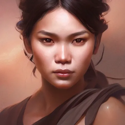 Image similar to a Filipina woman, portrait, highly detailed, digital painting, artstation, concept art, sharp focus, illustration, cinematic lighting, art by artgerm and greg rutkowski and alphonse mucha