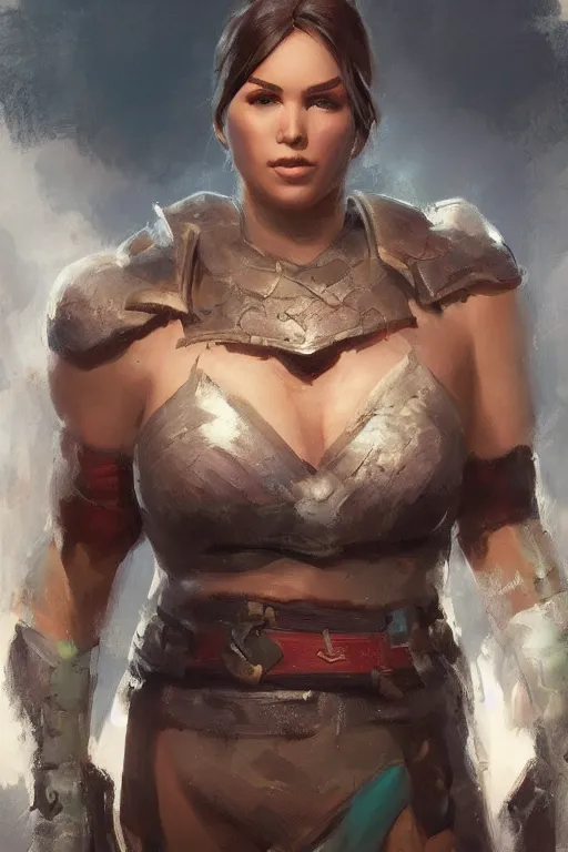 Prompt: a full body portrait of a beautiful chonky young female warrior as drawn by eric anthony johnson ericanthonyj artstation artgerm greg rutkowski and magali villeneuve 8 k subsurface scattering, soft light