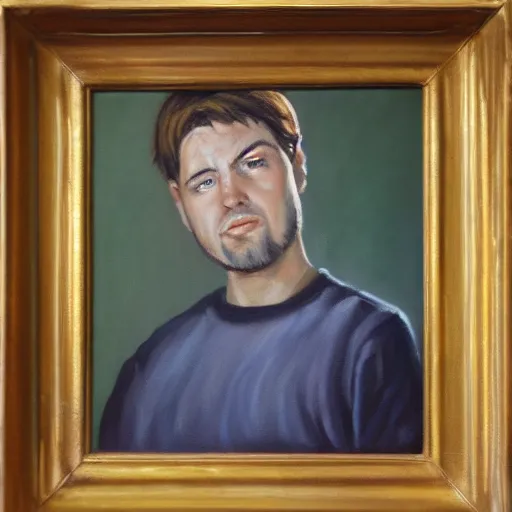 Image similar to Oil painting portrait of a Among Us character