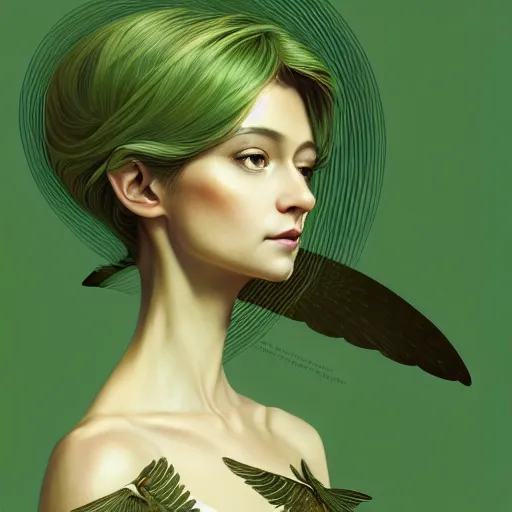 Image similar to 3 / 4 view of a portrait of pixie woman with wings, earthy green, forest background confident pose, pixie, genshin impact,, intricate, elegant, sharp focus, illustration, highly detailed, concept art, matte, trending on artstation, anime, strong brush stroke, sharp focus, illustration, art station, by ilya kuvshinov h 6 4 0