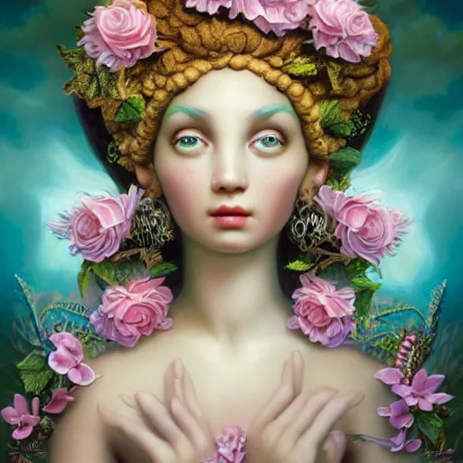 Image similar to the goddess of spring highly detailed, ultra realistic digital painting, rococo, artstation, concept art, pop, smooth, sharp focus, illustration, art by mark ryden and lisa frank 3 d 8 k ultra detailed