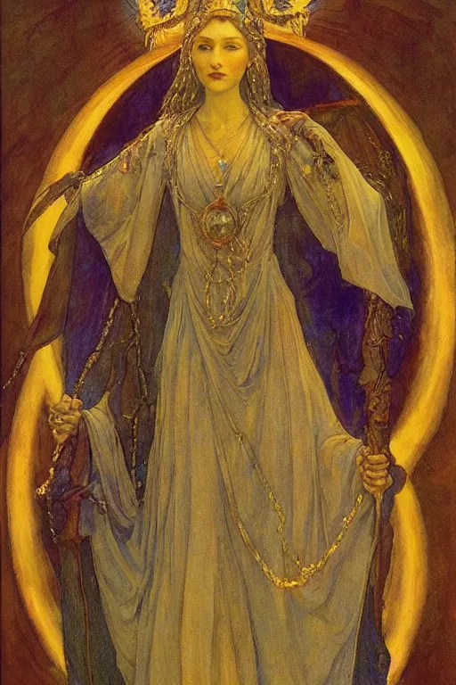 Prompt: queen of the winter with her lantern, by Annie Swynnerton and Nicholas Roerich and jean delville, dramatic cinematic lighting , ornate headdress , flowing robes, lost civilizations, smooth, sharp focus, extremely detailed