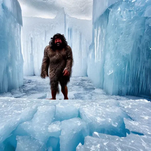 Prompt: caveman frozen in a huge block of ice. national geographic. contest winning