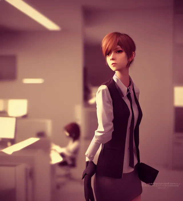 Prompt: hd photo of a beautiful office girl boy epic photorealistic portrait in squareenix vray noir style depth of field lens in flare leica zeiss detailed trending award winning on flickr artstation