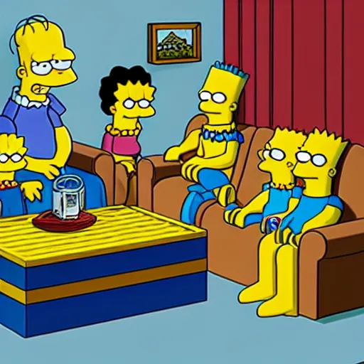 Image similar to the simpsons on their couch made of legos