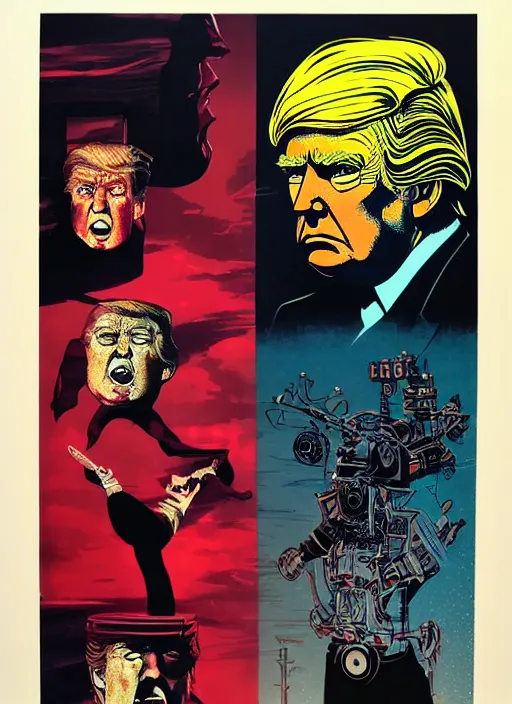 Image similar to donald trump as arseface, horror, high details, intricate details, by vincent di fate, artgerm julie bell beeple, 1 9 8 0 s, inking, vintage 8 0 s print, screen print