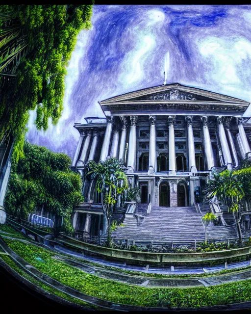 Image similar to a beautiful ultradetailed render of court building by eugene boudin, darkacademia junglepunk rainforest cosmic alien tundra magic realism fisheye sea nature, archdaily, wallpaper, highly detailed, trending on artstation.
