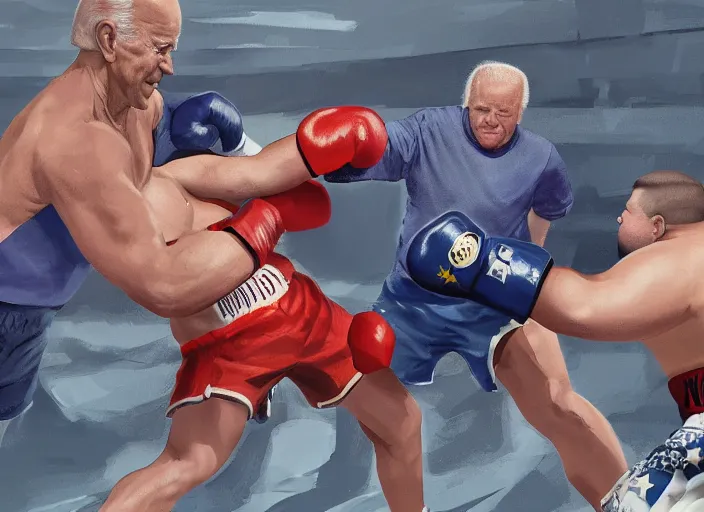 Image similar to Joe Biden punches a fat man, 8K, high quality, highly detailed render