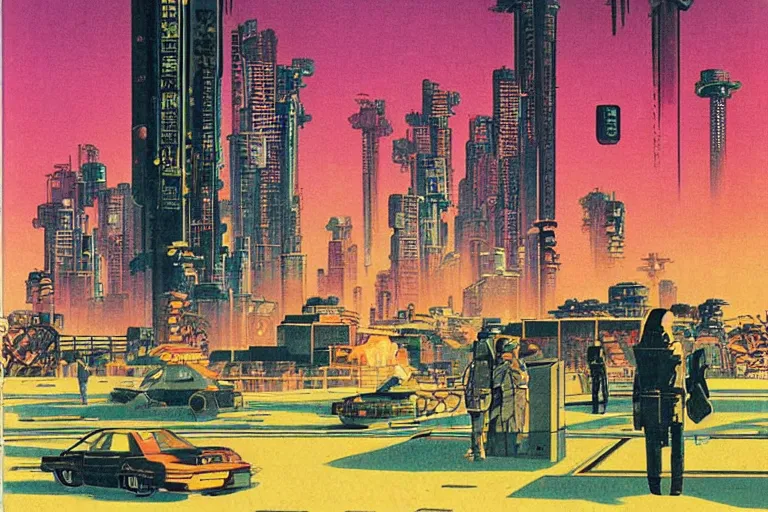 Image similar to 1 9 7 9 omni cover of a japanese park surrounded by a tall defense wall in the middle of neo - tokyo. art in cyberpunk style by dali, and vincent di fate