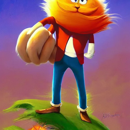 Image similar to the lorax laying on the ground helplessly clutching, the shirt of doctor eggman from sonic the hedgehog. by rhads, lois van baarle, jean - baptiste monge.