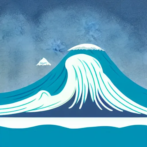 Image similar to giant tsunami wave that is 20 miles high, approaching about to crash into a small coastal town. miniature buildings compared to giant waves are so tall, they seem to touch the sky, large scale image, cartoon color drawing vector illustration, 2d photorealistic flat anime style