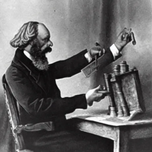 Prompt: Karl Marx playing heroquest, photograph, 1920