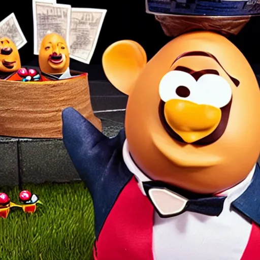 Image similar to mr potato head time bomb, cinematic