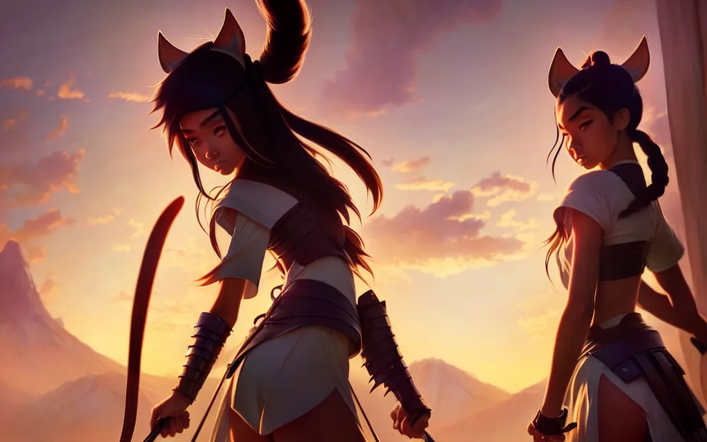 Image similar to weta disney pixar movie shot of madison beer : : as samurai warrior catgirl by pixar : : by weta, greg rutkowski, wlop, ilya kuvshinov, rossdraws, artgerm, marvel, unreal engine, pearlescent, bright morning, anime