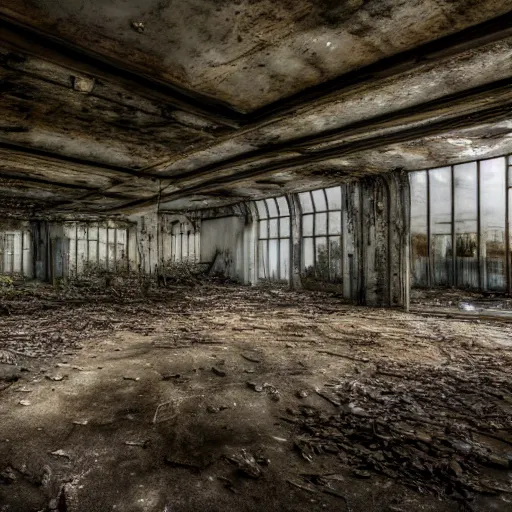 Prompt: professional photograph of an abandoned facility, creepy dream - like reality, hd, high quality, high detail, 4 k, 8 k, sci - fi