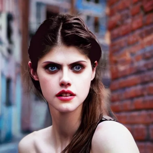 Image similar to closeup portrait of alexandra daddario in a smoky new york back street, photograph, natural light, magazine, press, photo, Steve McCurry, David Lazar