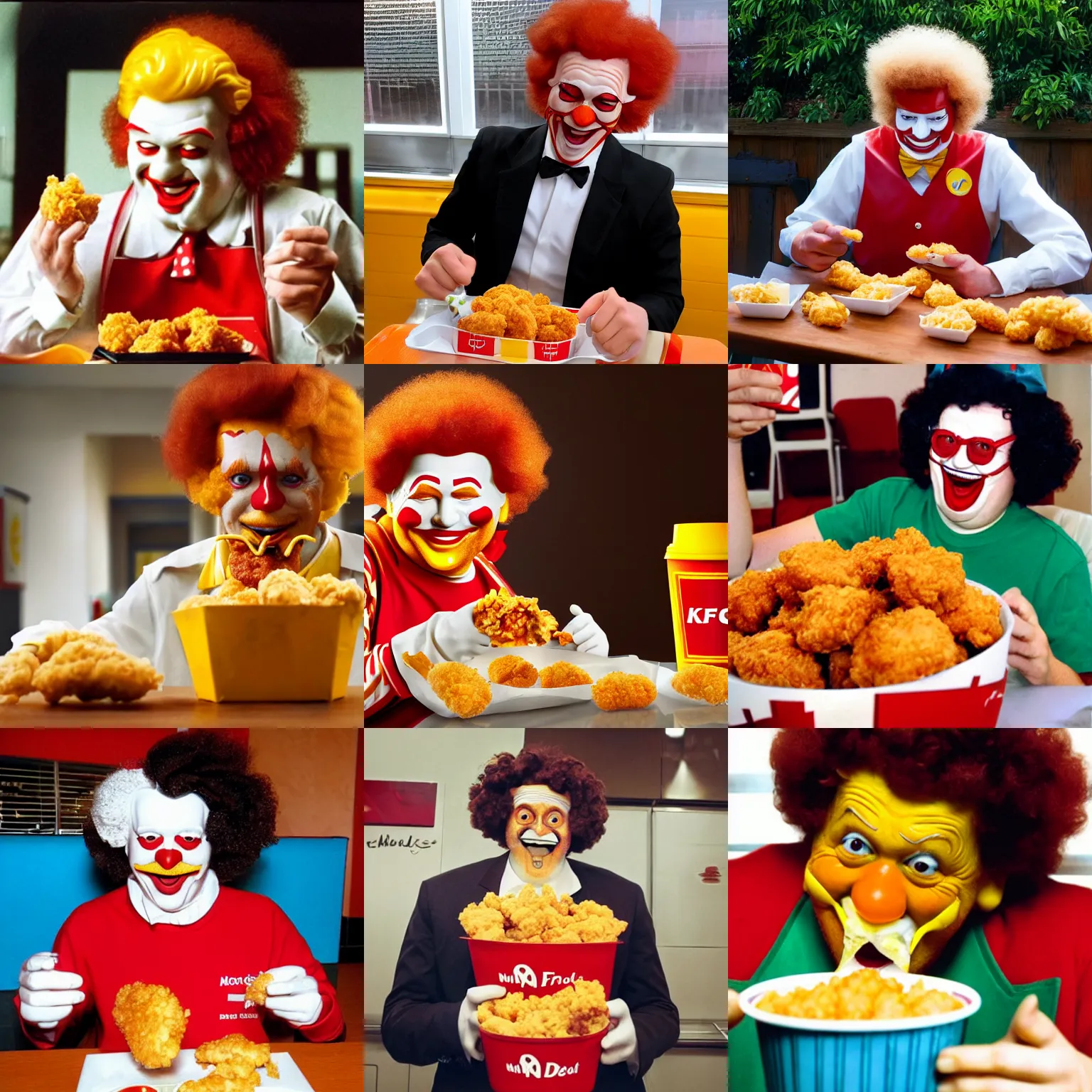 Prompt: ronald mcdonald eating kfc nuggets