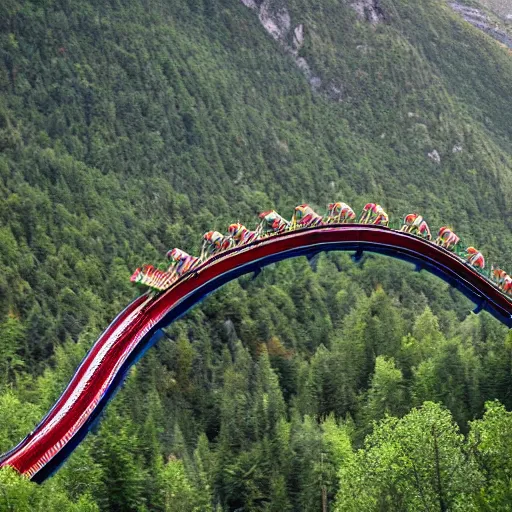 Image similar to a roller coaster that leads into a mountain