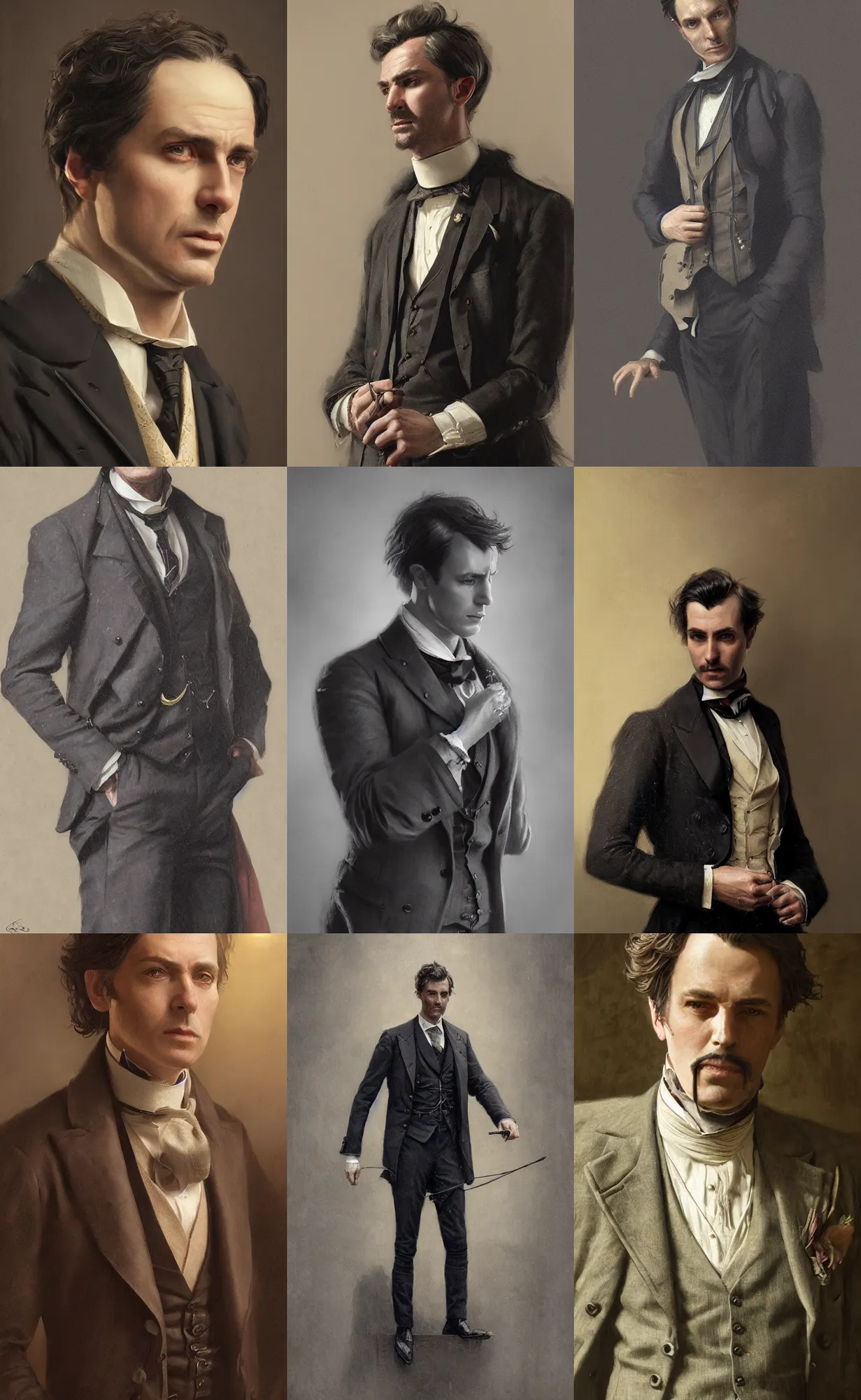 Image similar to portrait of a middle aged victorian aristocrat, suit and waistcoat, male, detailed face, victorian, highly detailed, cinematic lighting, digital art painting by greg rutkowski