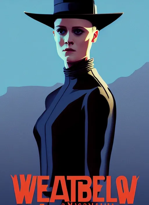 Prompt: poster artwork by Michael Whelan and Tomer Hanuka, a portrait of Evan Rachel Wood in Westworld, clean