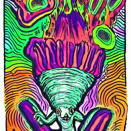 Image similar to super crazy mushroom trip, psychedelic, alien,