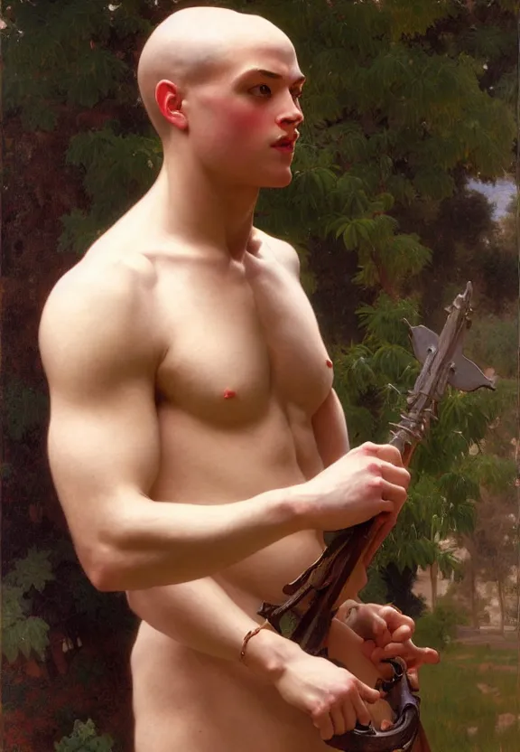 Prompt: attractive handsome fully clothed beck hansen confesses his love for attractive fully armored bjorl. centered composition. highly detailed painting by gaston bussiere and j. c. leyendecker and william adolphe bouguereau and fra angelico and octane render, musee d'orsay 8 k