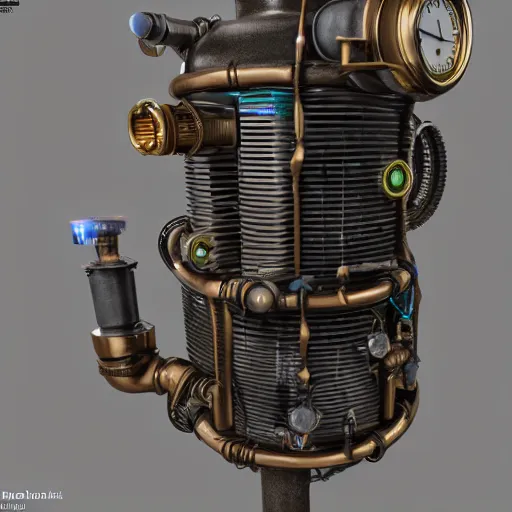 Image similar to 3D photorealistic render of a steampunk🫀, connected trough wired, on a advanced lab, octane render, 4k, unreal 5, very detailed, trending on artstation