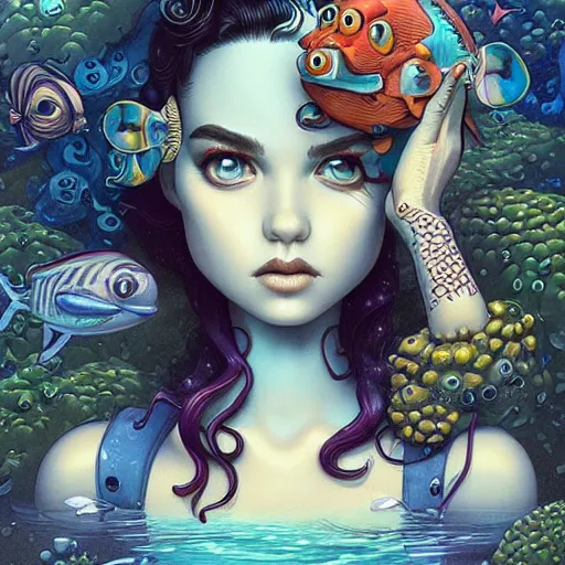 Image similar to Lofi aquatic portrait Pixar style by Joe Fenton and Stanley Artgerm and Tom Bagshaw and Tim Burton