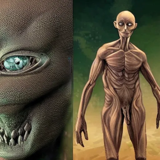 Image similar to an alien species creates the first two humans at the beginning of time