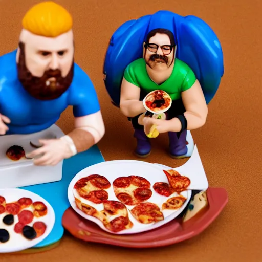 Image similar to tim and eric action figures eating pizza