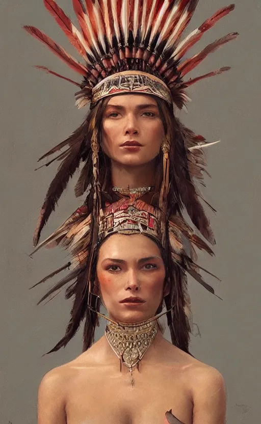 Image similar to gorgeous redskin woman wearing headdress, intricate, elegant, highly detailed, artstation, concept art, smooth, sharp focus, illustration, art by stefan kostic and greg rutkowski