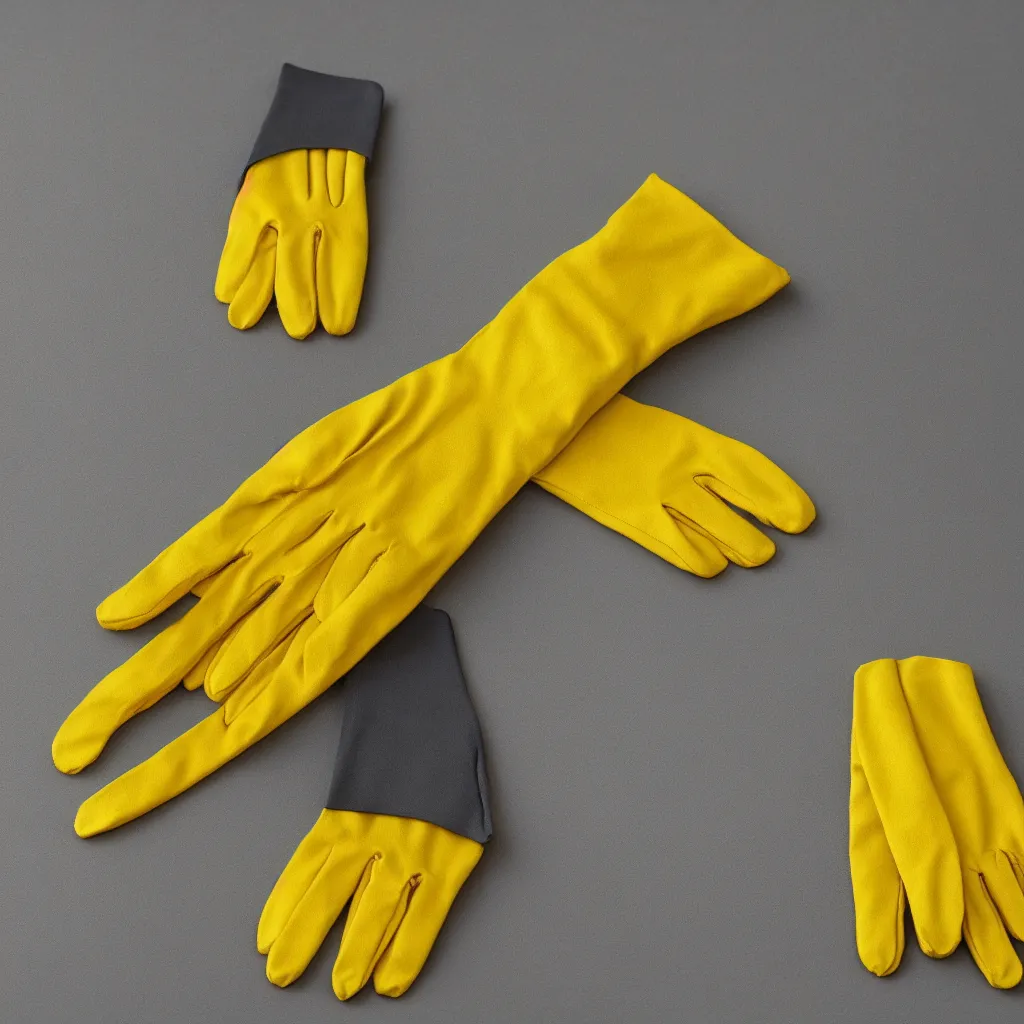 Image similar to close - up view of gloves on yellow background, 8 k, high detail, photorealistic, proper shading