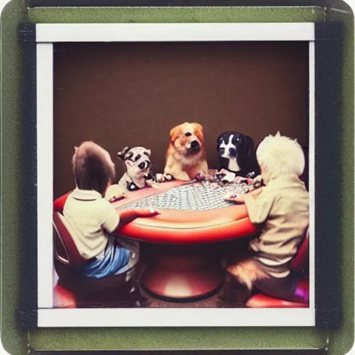 Image similar to “dogs playing poker in ((Las Vegas)),colour polaroid”