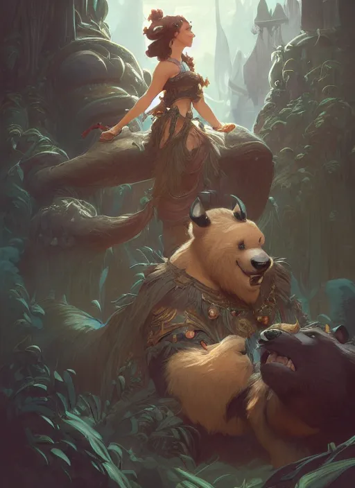 Image similar to baloo, d & d, fantasy, intricate, elegant, highly detailed, digital painting, artstation, concept art, matte, sharp focus, illustration, hearthstone, art by artgerm and greg rutkowski and alphonse mucha