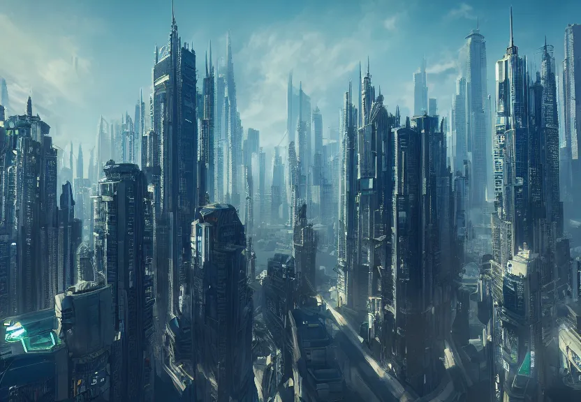 the Regal city Vos cybertron, cityscape, tall | Stable Diffusion