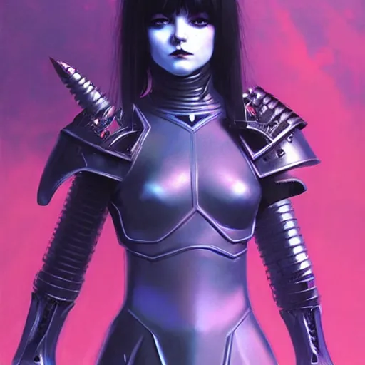 Image similar to portrait of beautiful cute goth girl in warhammer armor, art by kuvshinov ilya and wayne barlowe