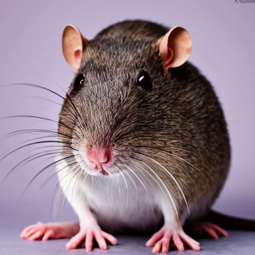 Image similar to professional studio portrait photograph of a domestic pet rat, agouti hooded, variegated, soft lighting, f/16