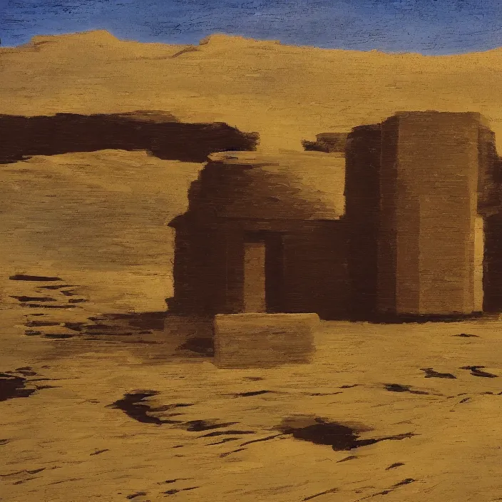 Image similar to a building in a serene landscape, space western