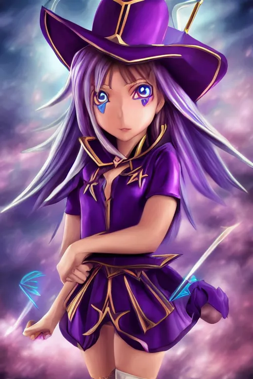 Image similar to dark magician girl from Yu-Gi-Oh, ultra detailed, digital art, 8k ,character ,realistic, portrait, hyperrealistic